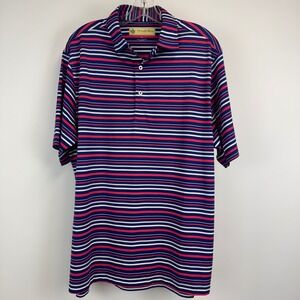 Donald Ross Sportswear Mens Polo Shirt Medium Blue Red White Striped Golf Top